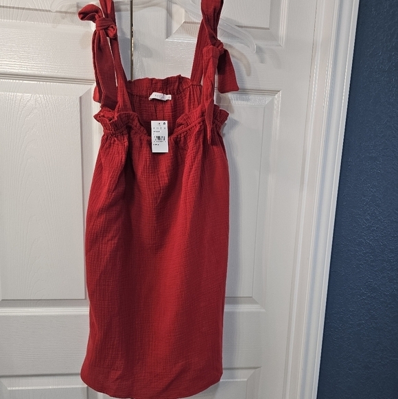 NWT Lush Tie Strap Gauzy Minidress with pockets light and airy Medium Chili - Picture 4 of 8